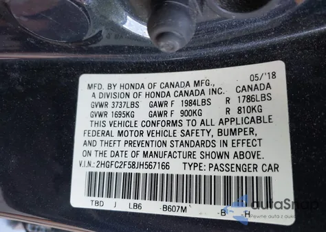 2018 Honda Civic Lx из США, поврежденный, VIN 2HGFC2F58JH567166